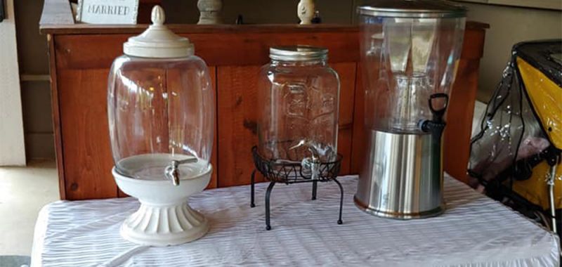 Basic Plastic, Mason Jar, and Glass with White Pillar Decanters