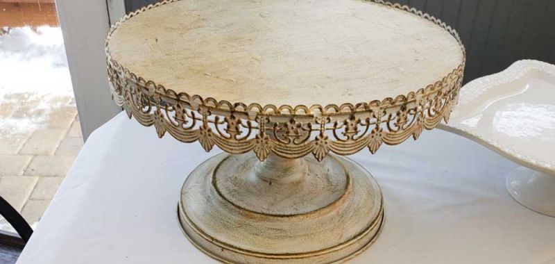 Vintage Metal and Ivory Medium Cake Platter